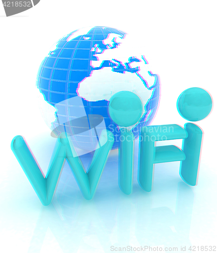 Image of wifi earth icon. 3d illustration. Anaglyph. View with red/cyan g