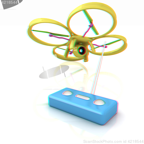 Image of Drone with remote controller. Anaglyph. View with red/cyan glass