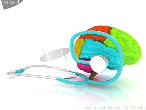 Image of stethoscope and brain. 3d illustration. Anaglyph. View with red/