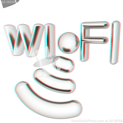 Image of Metal WiFi symbol. 3d illustration. Anaglyph. View with red/cyan