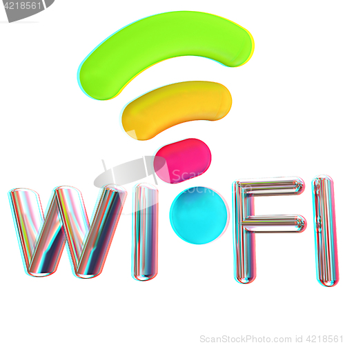 Image of color wifi icon. 3d illustration. Anaglyph. View with red/cyan g