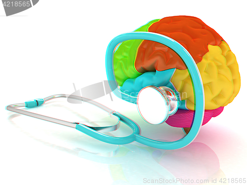 Image of stethoscope and brain. 3d illustration. Anaglyph. View with red/