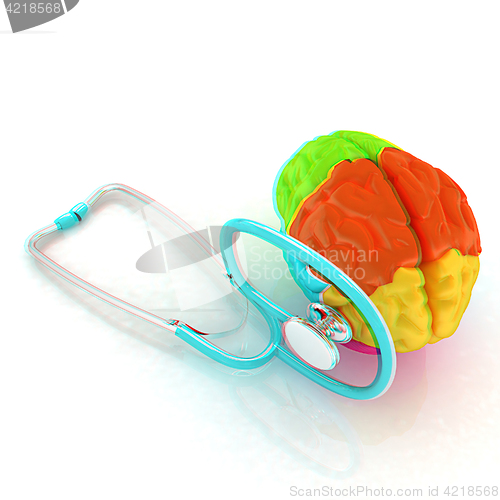 Image of stethoscope and brain. 3d illustration. Anaglyph. View with red/