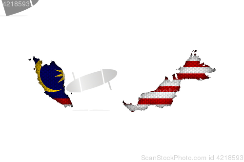 Image of Map and flag of Malaysia on old linen