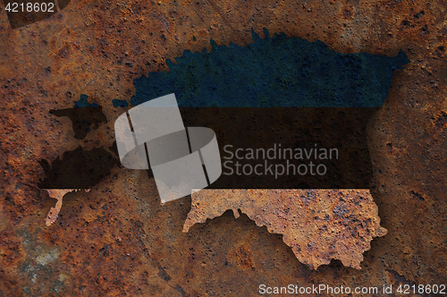 Image of Map and flag of Estonia on rusty metal