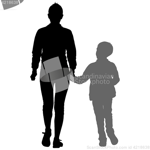 Image of Silhouette of happy family on a white background. illustration.