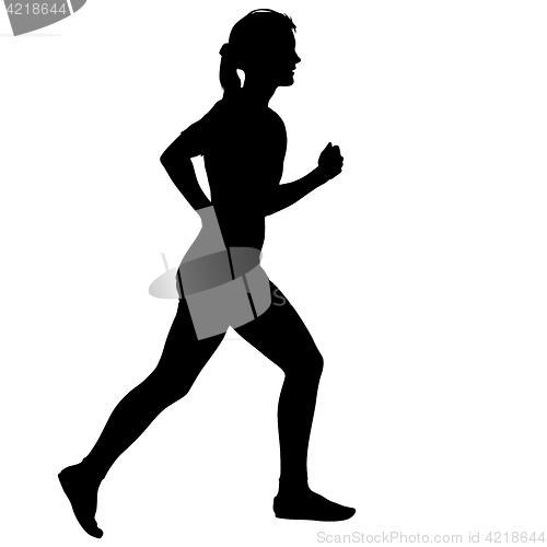 Image of Black Silhouettes Runners sprint women on white background