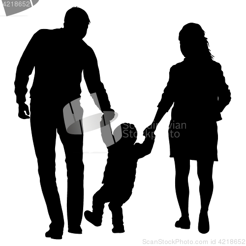 Image of Silhouette of happy family on a white background