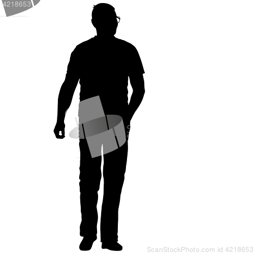 Image of Black silhouette man standing, people on white background
