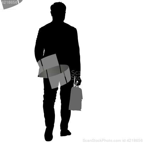 Image of Black silhouettes man with a briefcase on white background. illustration