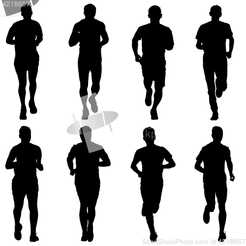 Image of Set of silhouettes. Runners on sprint, men. illustration