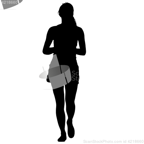 Image of Black silhouette woman standing, people on white background