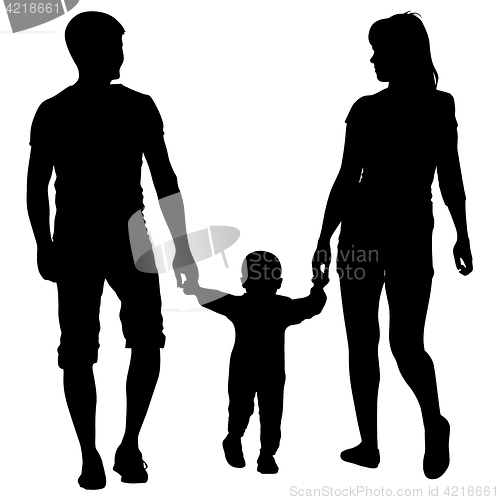 Image of Silhouette of happy family on a white background