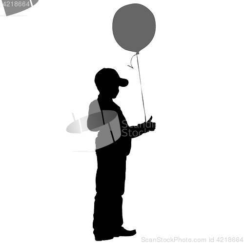 Image of Silhouette of boy with balloon on a white background. illustration