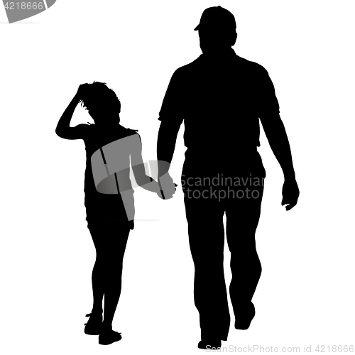 Image of Silhouette of happy family on a white background