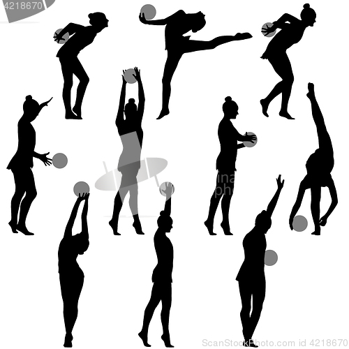 Image of Silhouette girl gymnast with the ball. illustration