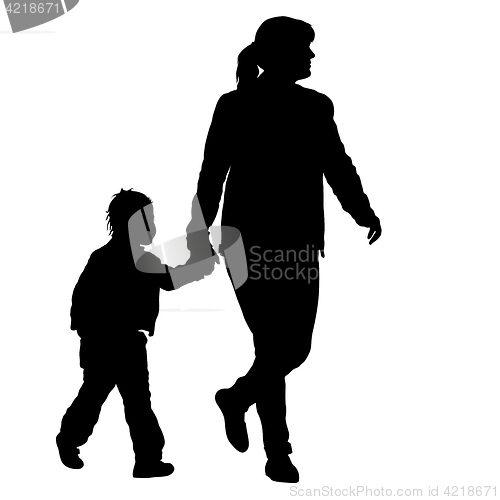 Image of Silhouette of happy family on a white background