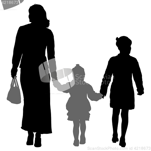 Image of Silhouette of happy family on a white background. illustration.