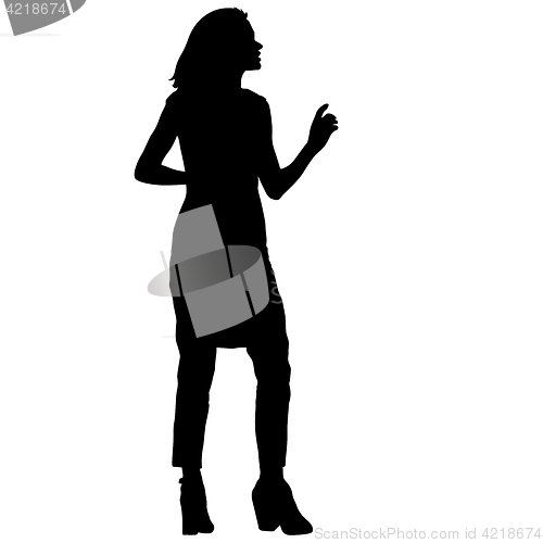 Image of Black silhouette woman standing, people on white background