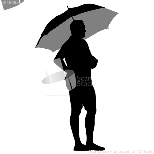 Image of Black silhouettes of men under the umbrella