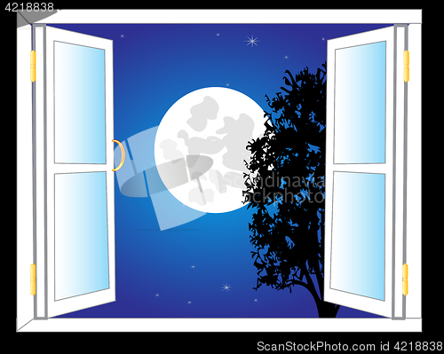 Image of Open window and moon night