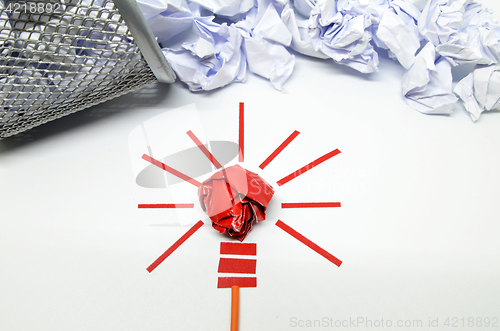 Image of Crumpled paper light bulb metaphor for good idea