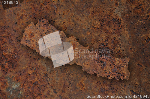 Image of Map of Nepal on rusty metal