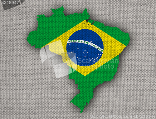 Image of Map and flag of Brazil on old linen