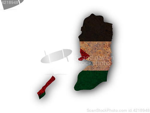 Image of Map and flag of Palestine on rusty metal