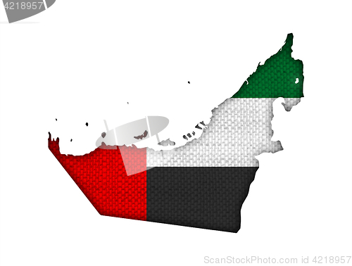 Image of Map and flag of United Arab Emirates on old linen