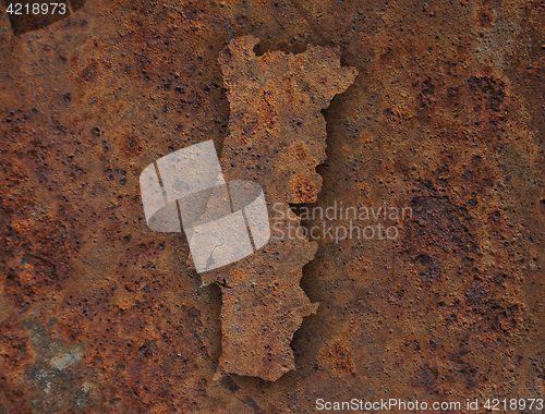 Image of Map of Portugal on rusty metal