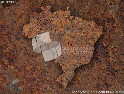 Image of Map of Brazil on rusty metal