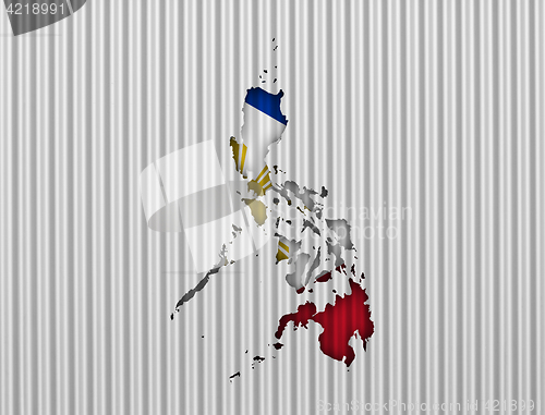 Image of Map and flag of the Philippines on corrugated iron