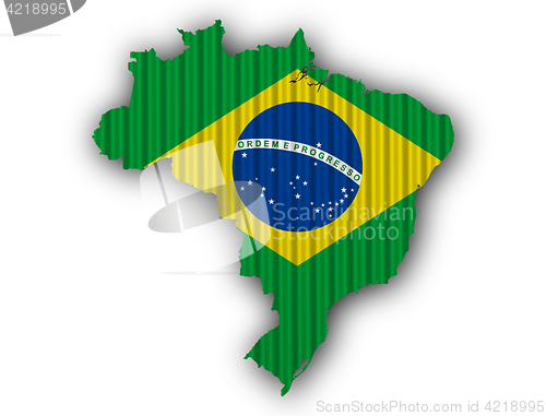 Image of Map and flag of Brazil on corrugated iron