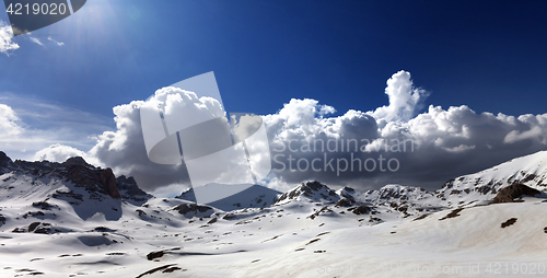 Image of Panoramic view on plateau covered snow at spring day