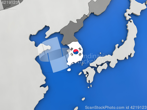 Image of South Korea on globe