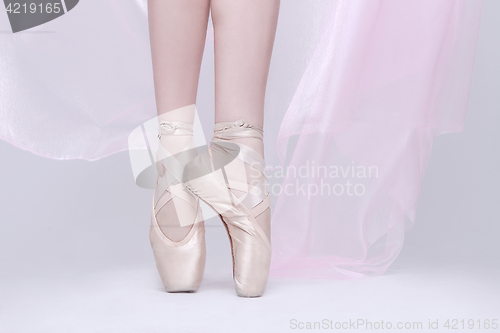 Image of Dancer In Pink Pointe Shoes Using Proper Technique