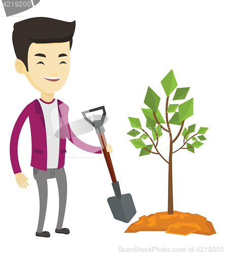 Image of Man plants tree vector illustration.