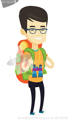 Image of Cheerful traveler with backpack.
