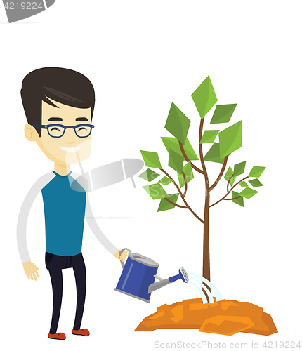 Image of Man watering tree vector illustration.