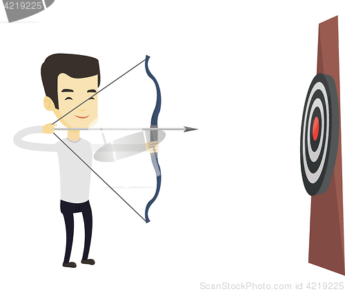 Image of Archer aiming with bow and arrow at the target.