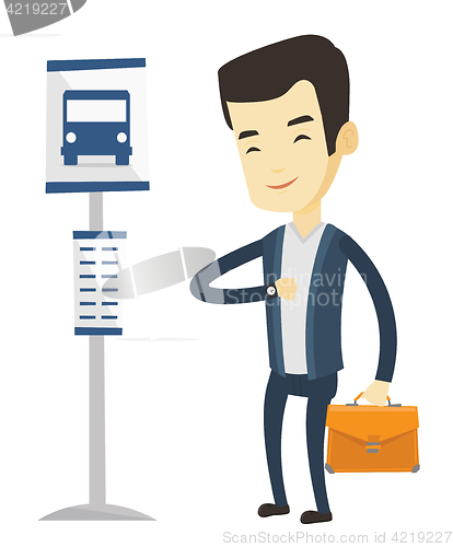 Image of Man waiting at the bus stop vector illustration.