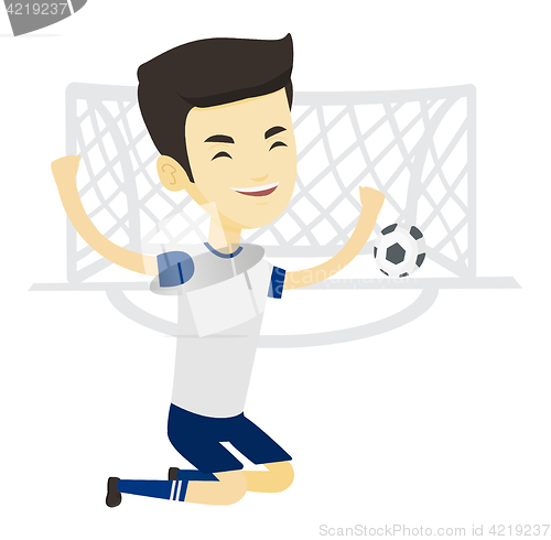 Image of Soccer player celebrating scoring goal.