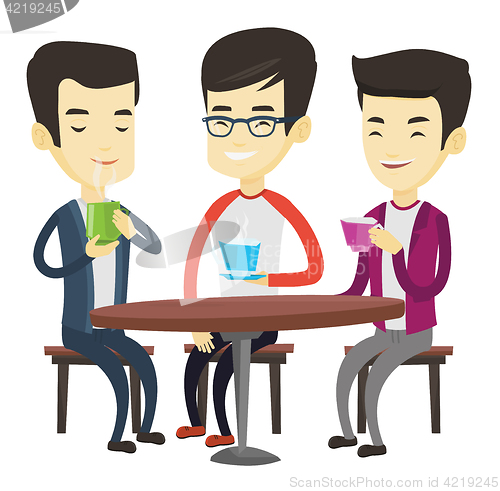 Image of Group of men drinking hot and alcoholic drinks.