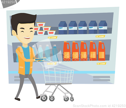 Image of Customer with shopping cart vector illustration.