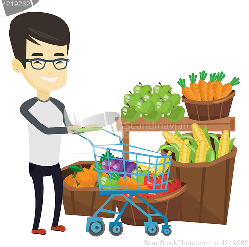 Image of Customer with shopping cart vector illustration.