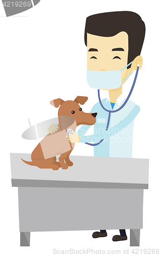 Image of Veterinarian examining dog vector illustration.