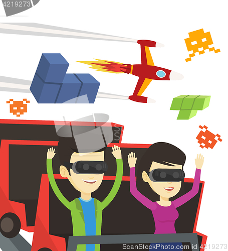 Image of Friends in vr headset riding on roller coaster.