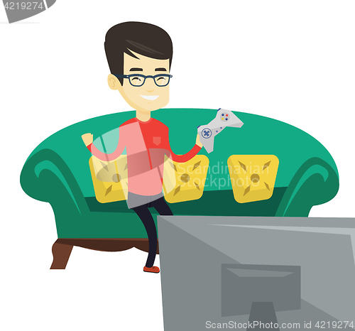 Image of Man playing video game vector illustration.