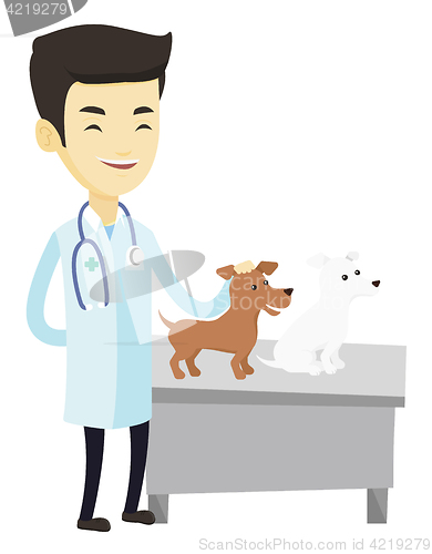 Image of Veterinarian examining dogs vector illustration.